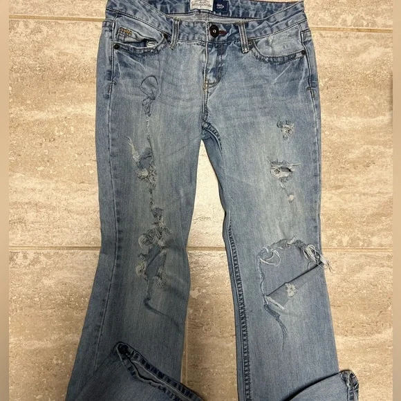 đź’•EUC-AEROPOSTALE HAILEY FLARE DISTRESSED JEANS SZ 7-8 LONGđź’• - Picture 10 of 11